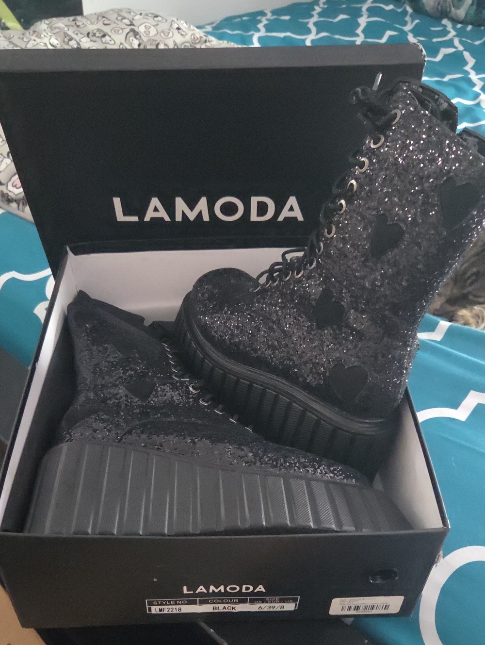 NWT Lamoda Black Glitter Creeper Boots